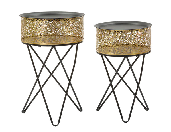 Set 2 Tavolini Ø40x66-35x56 cm in Metallo Nero e Oro online