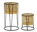 Set 2 Portavasi Ø21x40-19x22 cm in Metallo Nero e Oro-1