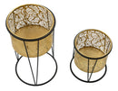 Set 2 Portavasi Ø21x40-19x22 cm in Metallo Nero e Oro-2