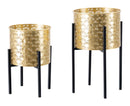 Set 2 Portavasi Ø21x38-19x28 cm in Metallo Nero e Oro-1
