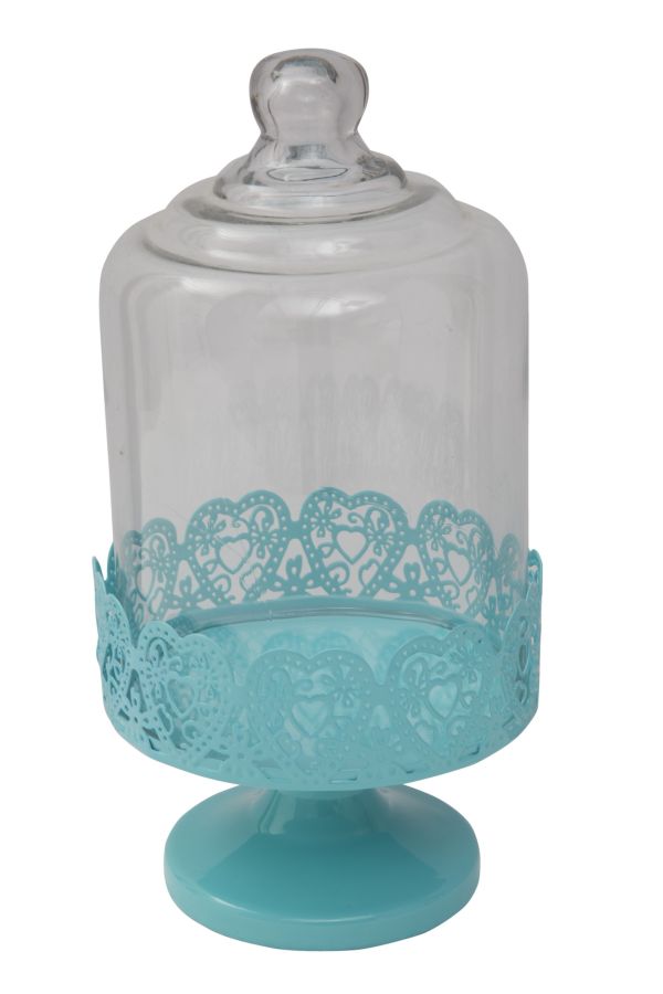 Porta Dolci Heart Blu ØCm13,5x26 cm in Ferro e Vetro Azzurro online