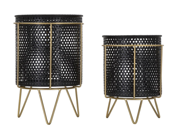 Porta Vasi Fashion Coppia Ø19,5x28-17x23 cm in Ferro Nero e Oro online