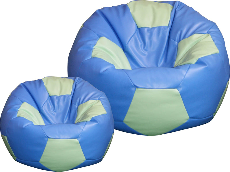 Poltrona a Sacco Pouf Ø100 cm in Similpelle con Poggiapiedi Baselli Pallone da Calcio Celeste e Verde Menta-1