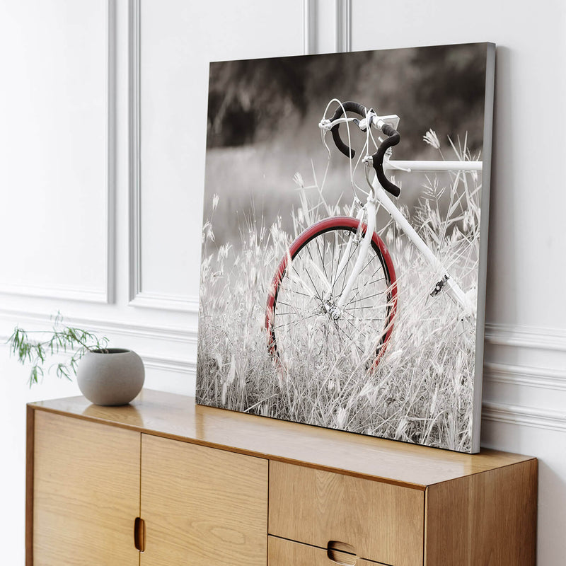 Quadro Dipinto con Bicicletta Rossa 60x60 cm in Tela Multicolor-2