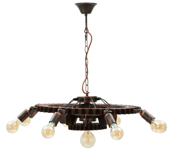 acquista Lampadario Ingranaggio Double Ø73,5x16 cm in Ferro e Legno Nero e Rame