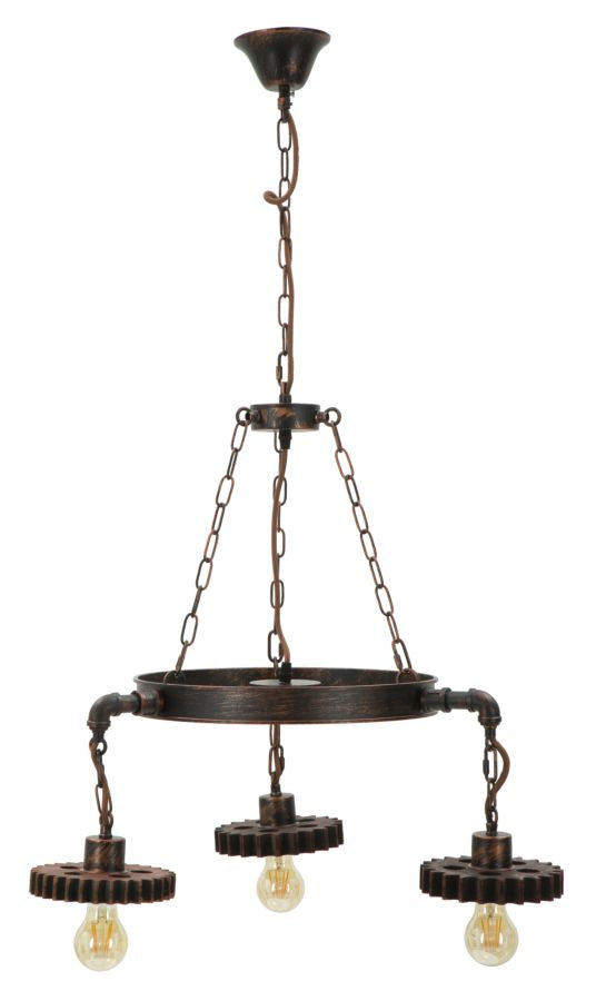 prezzo Lampadario Ingranaggio 3 Luci Ø54x104 cm in Ferro e Legno Nero e Rame