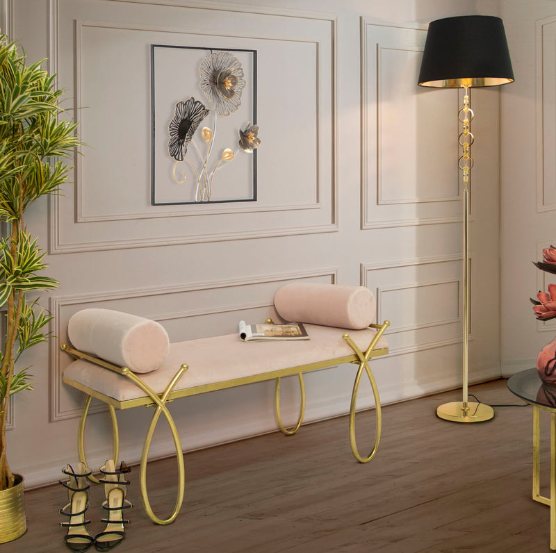 Lampada da Tavolo Rings Ø40x170 cm in Ferro e Tessuto Nero e Oro-9