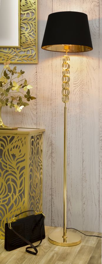 Lampada da Tavolo Rings Ø40x170 cm in Ferro e Tessuto Nero e Oro-7