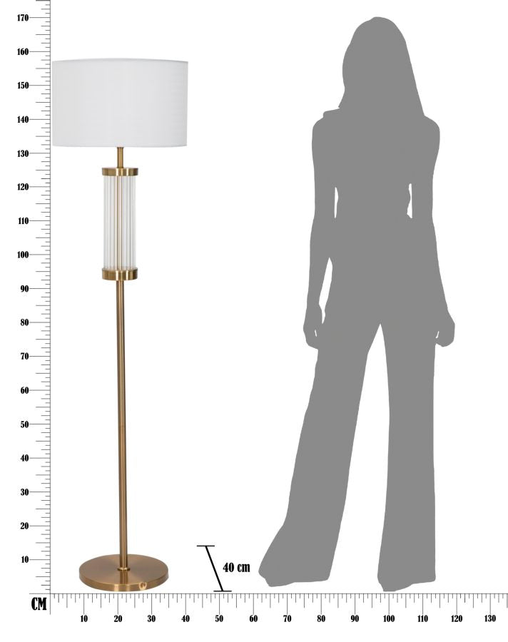 Lampada da Terra Ottoman Ø40x158 cm in Ferro e Vetro e Tessuto Oro e Bianco-8