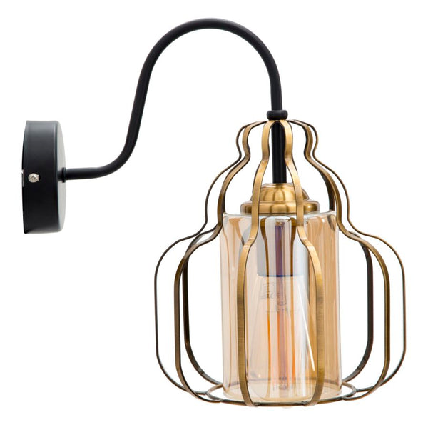 Lampada da Muro Iron Class 21x30x32 cm in Ferro e Vetro Oro e Nero online