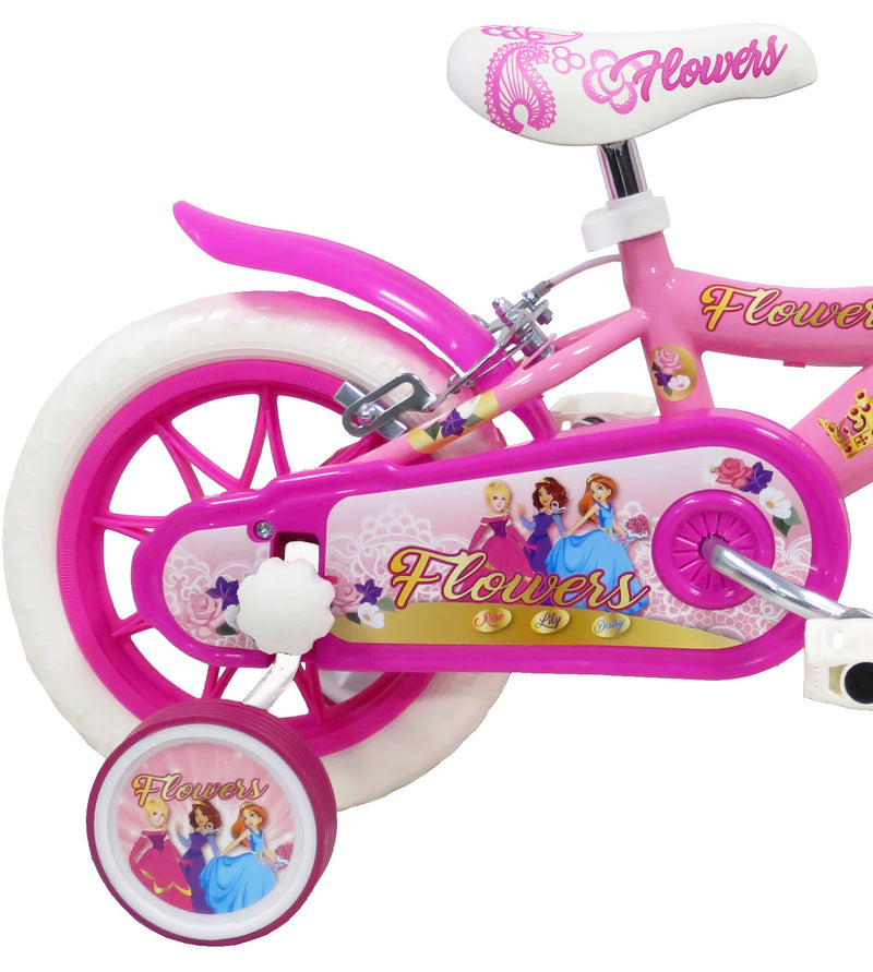 Bicicletta per Bambina 12" 2 Freni Gomme in EVA Flower Bianca/Rosa-2