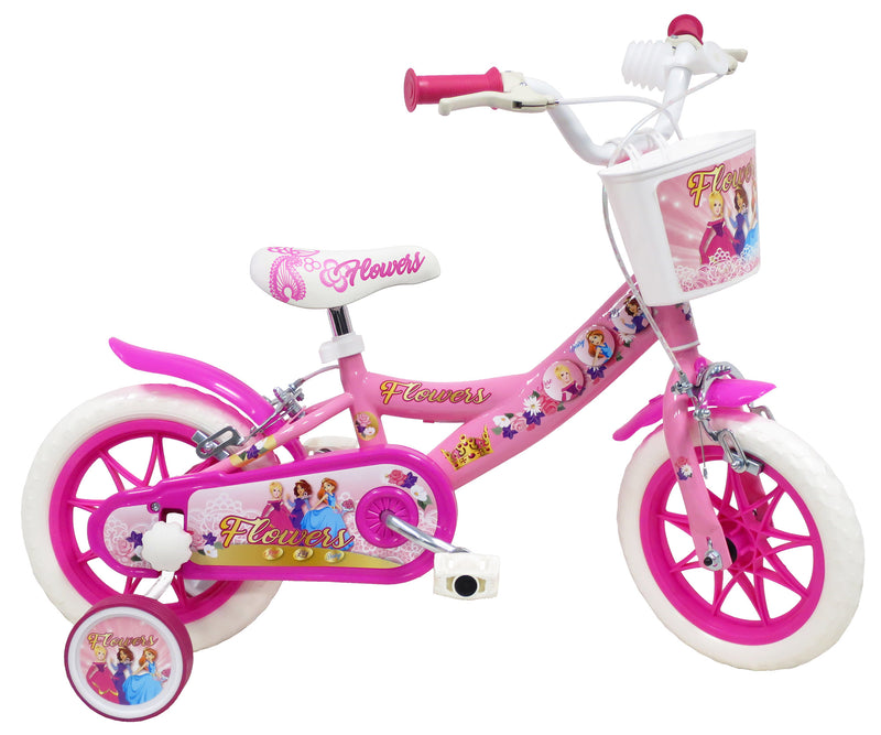 Bicicletta per Bambina 12" 2 Freni Gomme in EVA Flower Bianca/Rosa-1