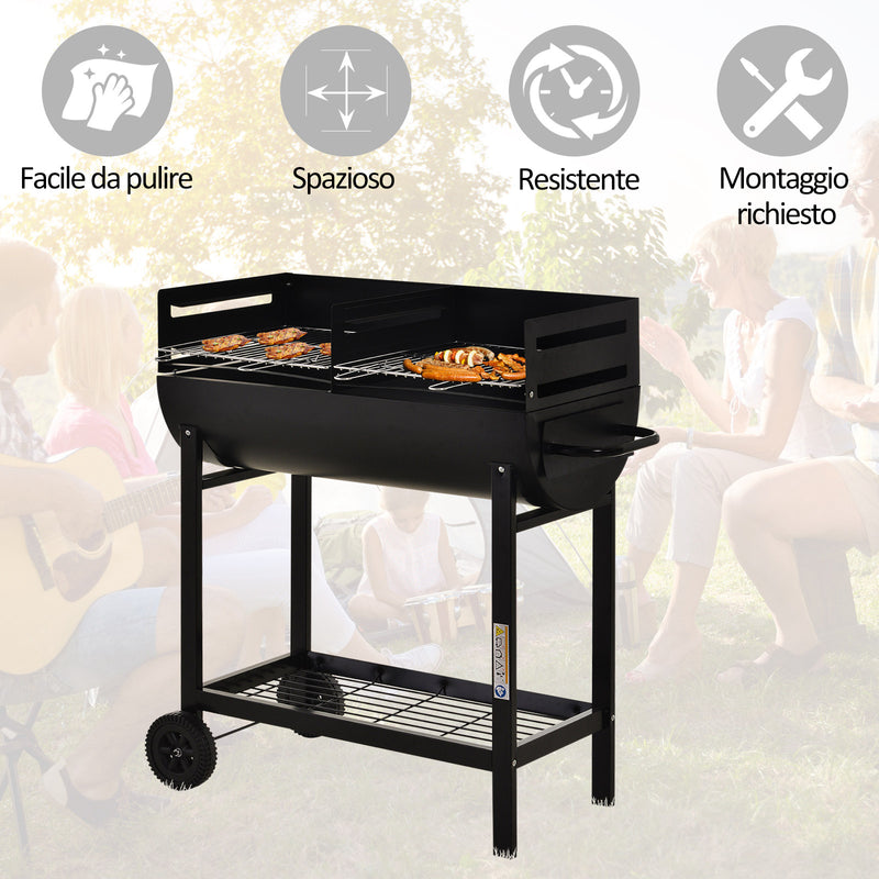 Barbecue a Carbone Carbonella in Acciaio 90x45x96 cm  Rush Nero-7