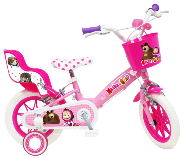 Bicicletta per Bambina 12" 2 Freni Gomme in EVA Masha e Orso Rosa sconto