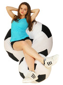 Poltrona a Sacco Pouf Ø100 cm in Similpelle con Poggiapiedi Baselli Pallone da Calcio Bianco e Nero-4