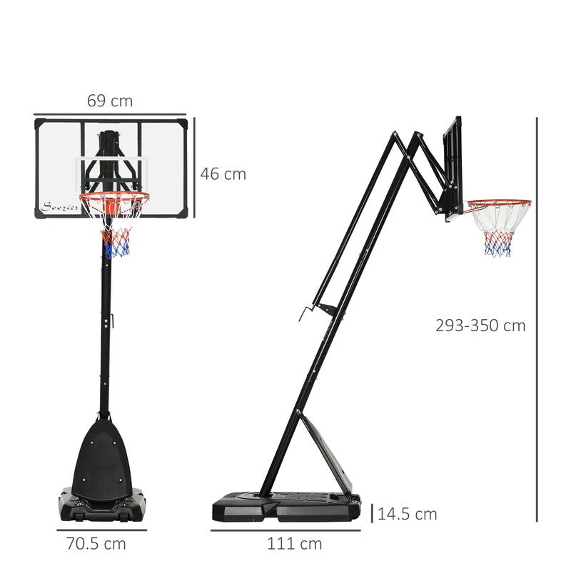 Canestro da Basket da Esterno 107x70 cm Altezza Regolabile 293-350 cm in Acciaio Nero e Rosso-3