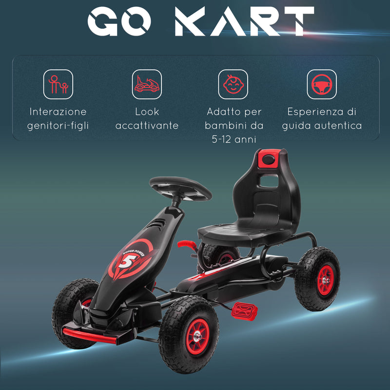Go-Kart a Pedali per Bambini con Sedile Regolabile Rosso-8
