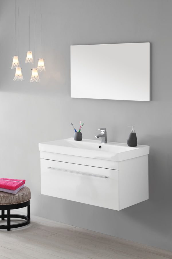 Mobile da Bagno Sospeso Laccato Bianco Composizione in Mdf 90Cm prezzo