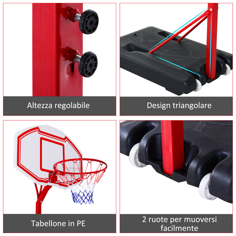 Canestro Basket Autoportante 210-260 cm Altezza Regolabile  e Ruote in Acciaio Rosso-5