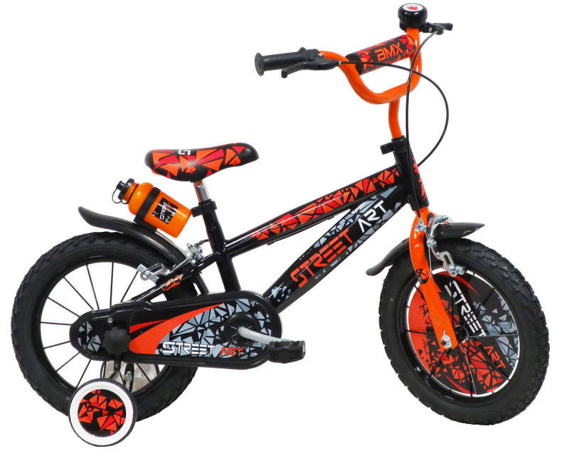 Bicicletta per Bambino 14" 2 Freni  Street Art Nero/Arancione-1