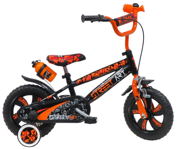 acquista Bicicletta per Bambino 12" 2 Freni Gomme in EVA Street Art Nero/Arancione