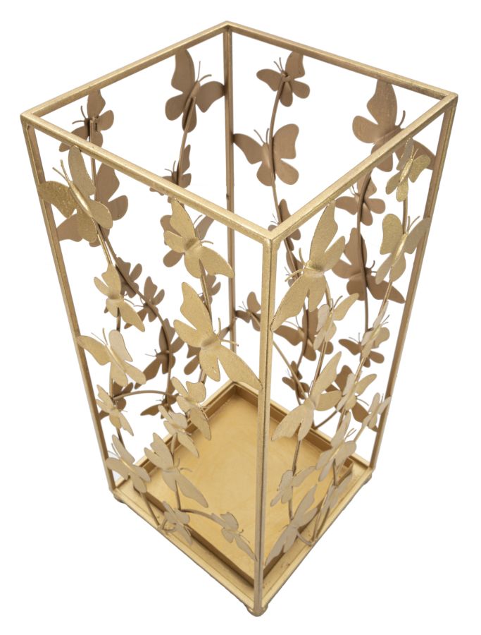 Porta Ombrelli Butterfly 22,5x22,5x48,5 cm in Ferro Oro-3