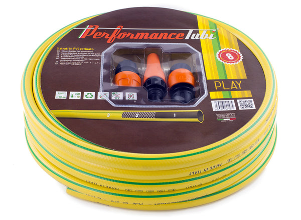 sconto Tubo da Giardino per Irrigazione con Accessori 3 Strati in PVC Retinato Play Giallo Varie Misure