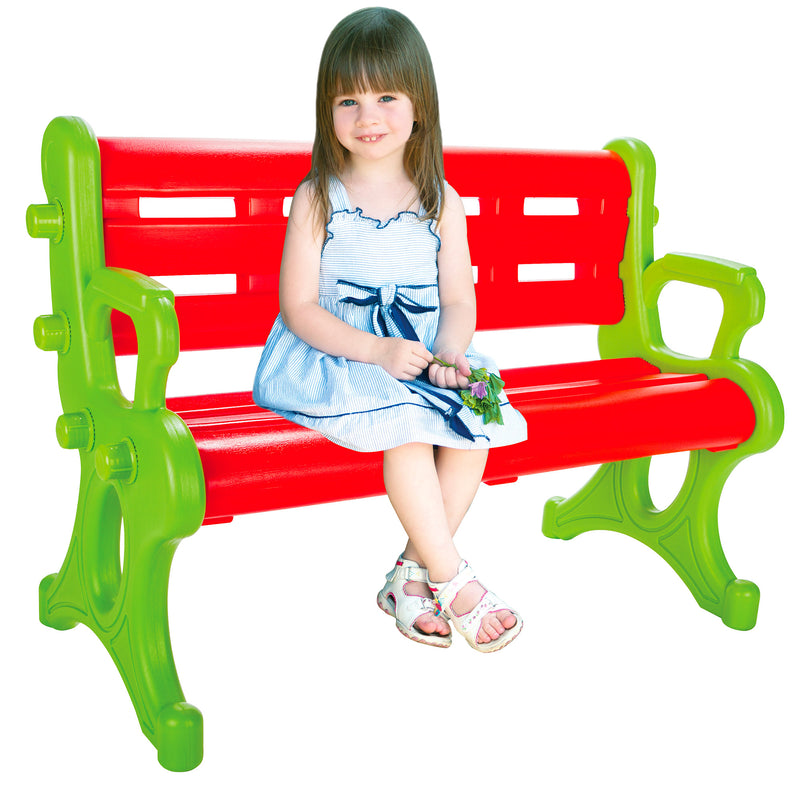 Panchina 3 Posti per Bambini 50x106x73 cm in Plastica Rossa e Verde-4