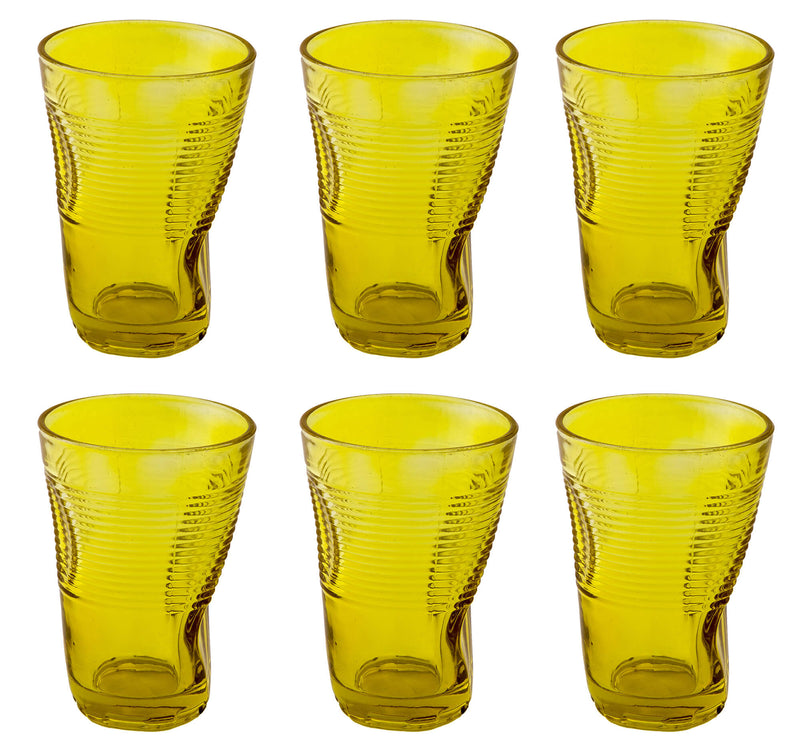Set 6 Bicchieri Accartocciati 34 cl Ø8 cm in Vetro Pressato Kaleidos Gialli-1