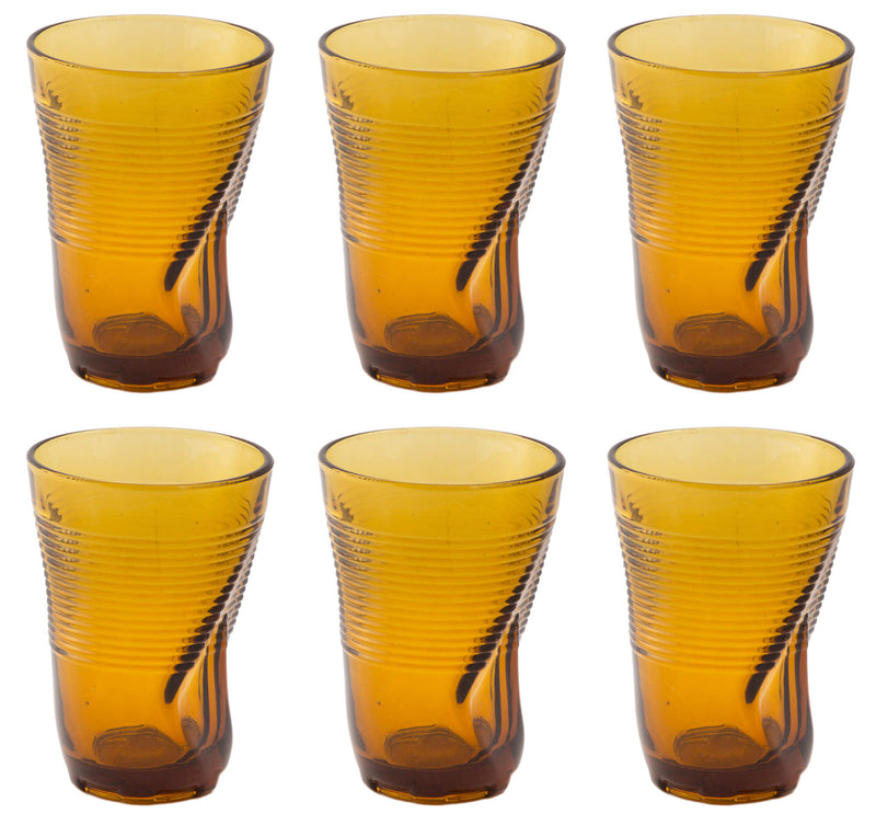 Set 6 Bicchieri Accartocciati 34 cl Ø8 cm in Vetro Pressato Kaleidos Ambra-1