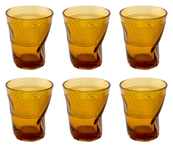 online Set 6 Bicchieri Accartocciati 36 cl Ø9 cm in Vetro Pressato Kaleidos Ambra