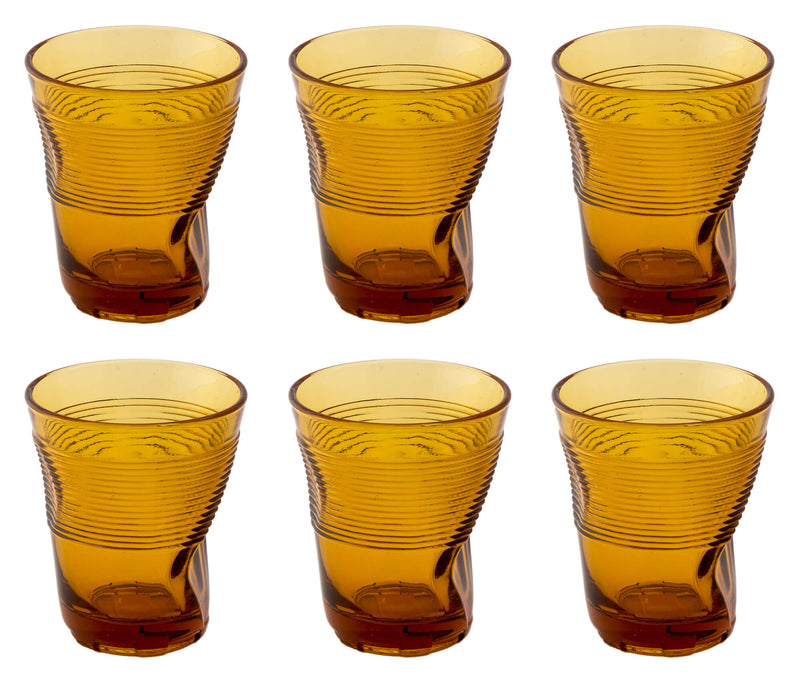 Set 6 Bicchieri Accartocciati 36 cl Ø9 cm in Vetro Pressato Kaleidos Ambra-1