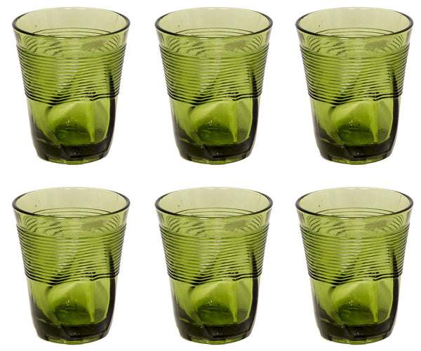 sconto Set 6 Bicchieri Accartocciati 36 cl Ø9 cm in Vetro Pressato Kaleidos Verdi
