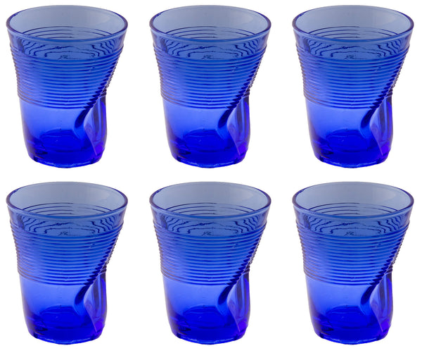 sconto Set 6 Bicchieri Accartocciati 36 cl Ø9 cm in Vetro Pressato Kaleidos Blu