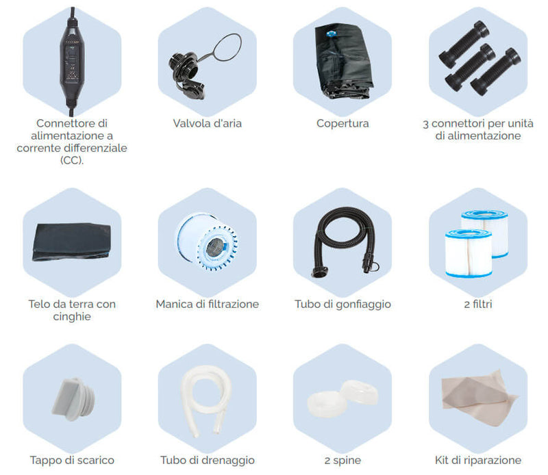 Vasca Idromassaggio da Esterno Gonfiabile Riscaldata 5/6 Posti 185x185x70 cm NetSpa Silver Nera-6