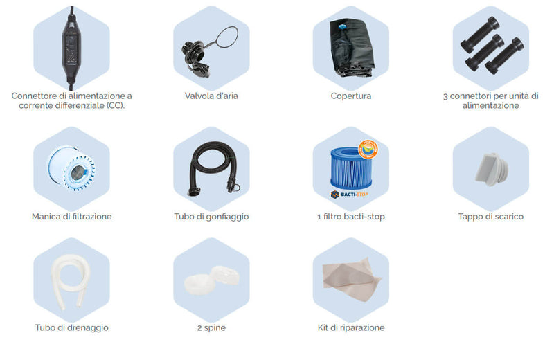 Vasca Idromassaggio da Esterno Gonfiabile Riscaldata 5/6 Posti 185x185x70 cm NetSpa Python Nera-6