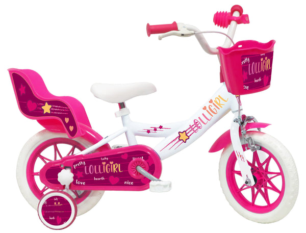 Bicicletta per Bambina 12" 2 Freni Gomme in EVA Lolly Girl Bianca/Rosa sconto