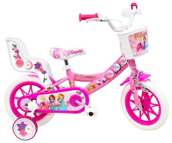 online Bicicletta per Bambina 12” 1 Freno Gomme in EVA Flowers Rosa