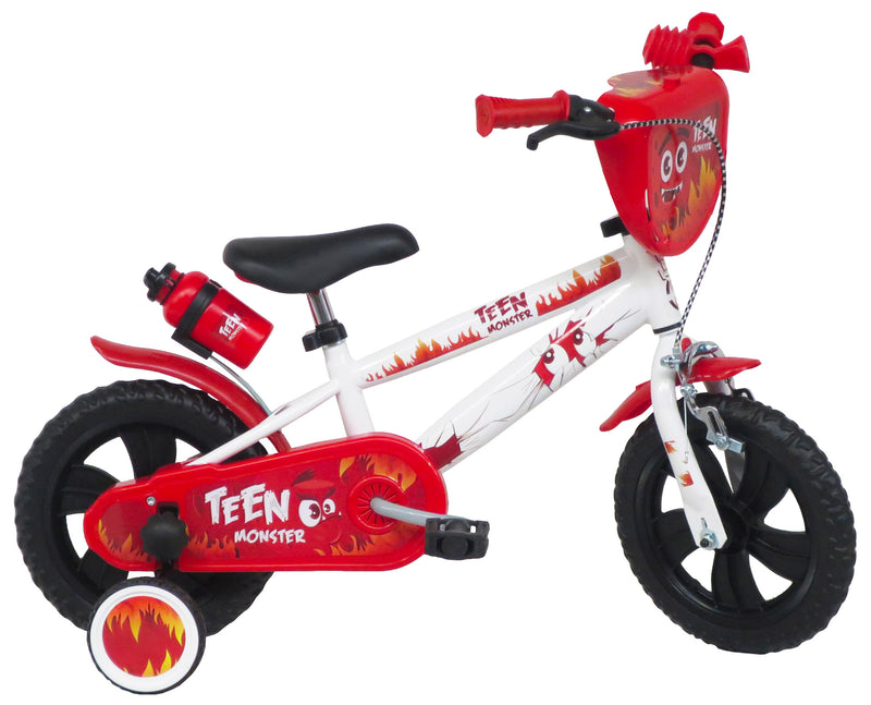 Bicicletta per Bambino 12” 1 Freno Gomme in EVA Teen Monster Bianca/Rossa-1