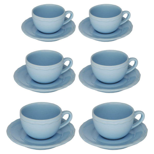 sconto Set 6 Tazzine da Caffè con Piattino Ø7,5xh5 cm in Gres Porcellanato Juliet Azzurro Pastello