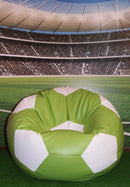 Poltrona a Sacco Pouf Ø100 cm in Similpelle Baselli Pallone da Calcio Verde Limone e Bianco-2