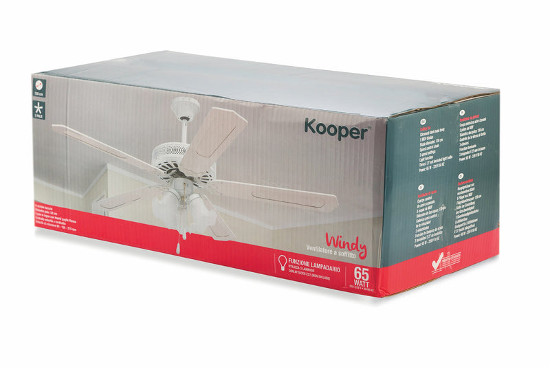 Ventilatore da Soffitto con 5 Pale e Lampada Ø130cm 3 Velocità  Kooper Windy-5