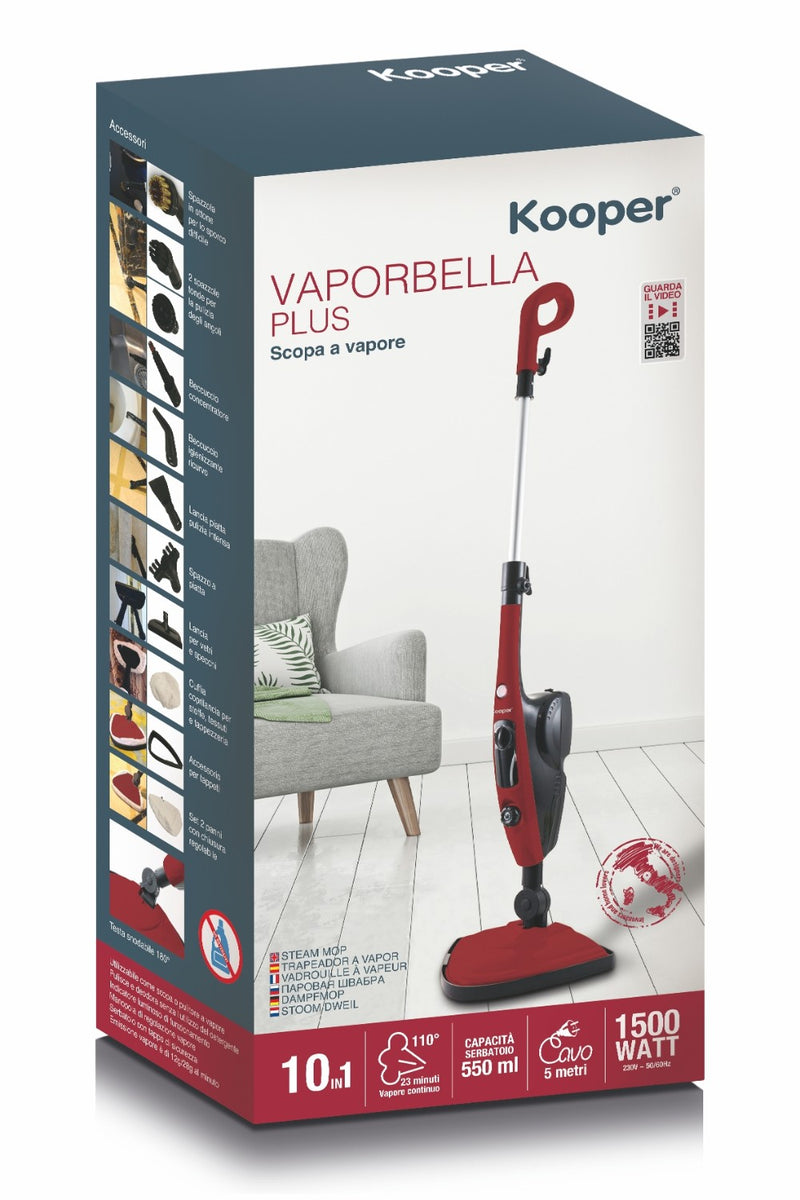 Scopa a Vapore Elettrica Lavapavimenti 1500W Kooper Vaporbella Plus Rossa –  acquista su Giordano Shop