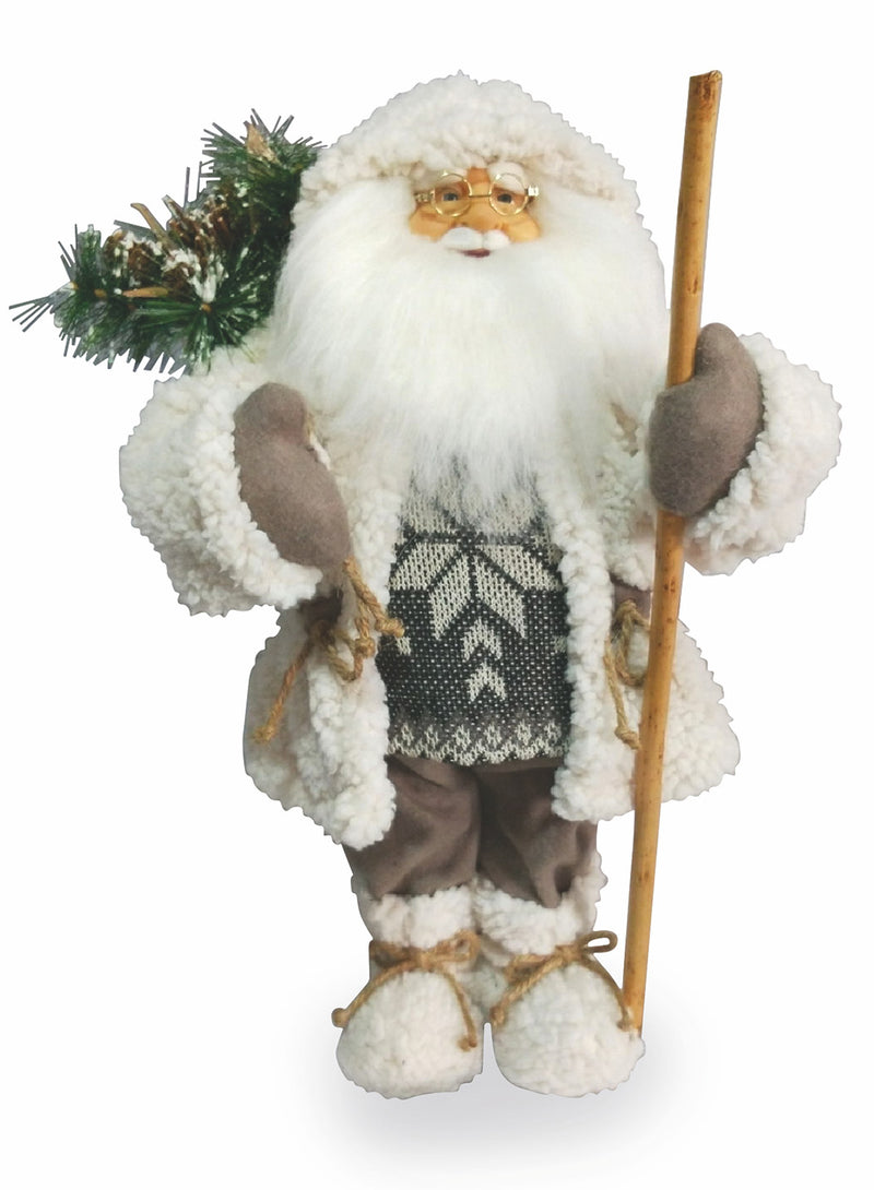 Pupazzo Babbo Natale Luminoso con Aghi di Pino 6 Led in Stoffa H46 cm Soriani Bianco-1
