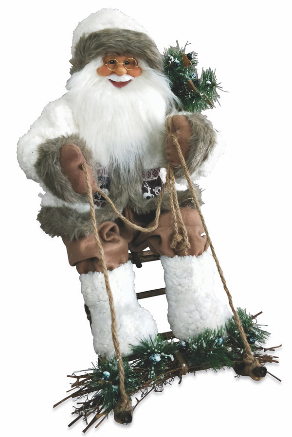 prezzo Pupazzo Babbo Natale Luminoso con Slitta 6 Led in Stoffa H60 cm Soriani Bianco