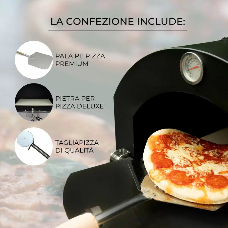 Forno Multifunzione a Carbonella 156x64x43 cm per Pizza Carne e Pesce in Acciaio con Pala e Cutter-8