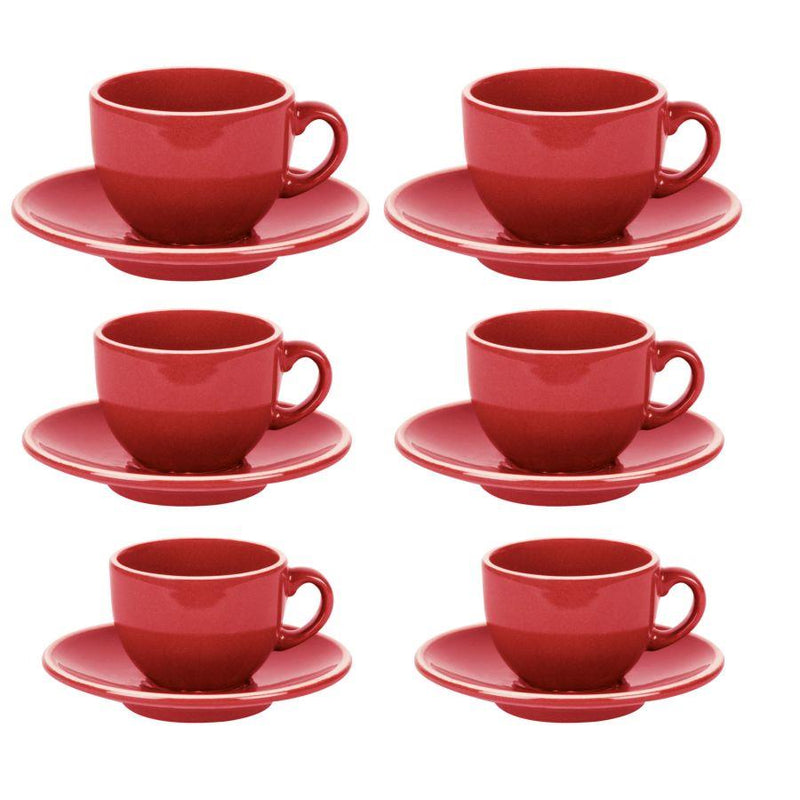 Set 6 Tazzine da Caffè con Piattino 8x5xh6,5 cm in Gres Porcellanato Otello Rosso-1