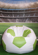 Poltrona a Sacco Pouf Ø100 cm in Similpelle Baselli Pallone da Calcio Bianco e Verde Limone-2
