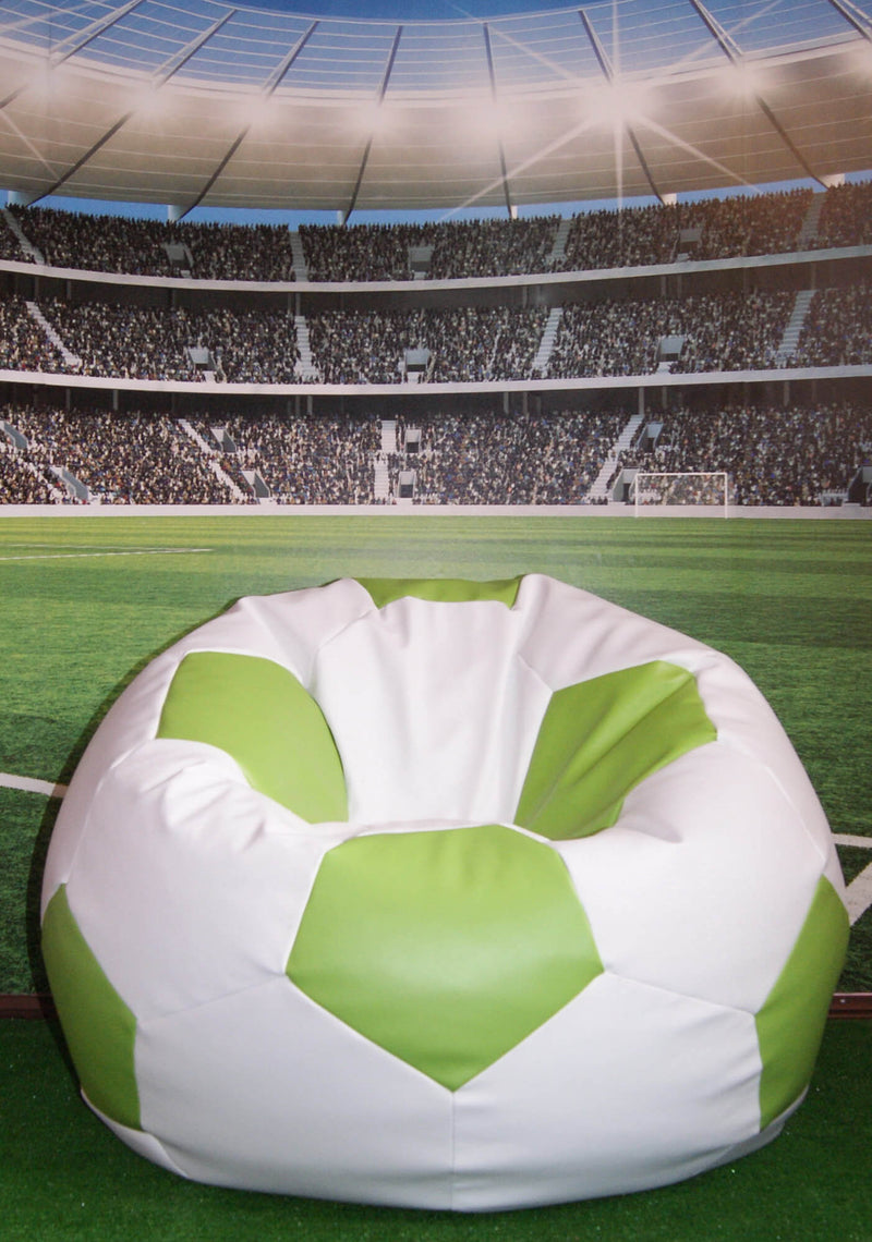 Poltrona a Sacco Pouf Ø100 cm in Similpelle Baselli Pallone da Calcio Bianco e Verde Limone-2