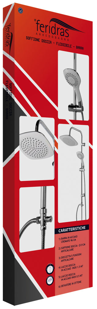 Set Colonna Doccia Soffione Doccetta e Laccio Cromato e Bianco-2